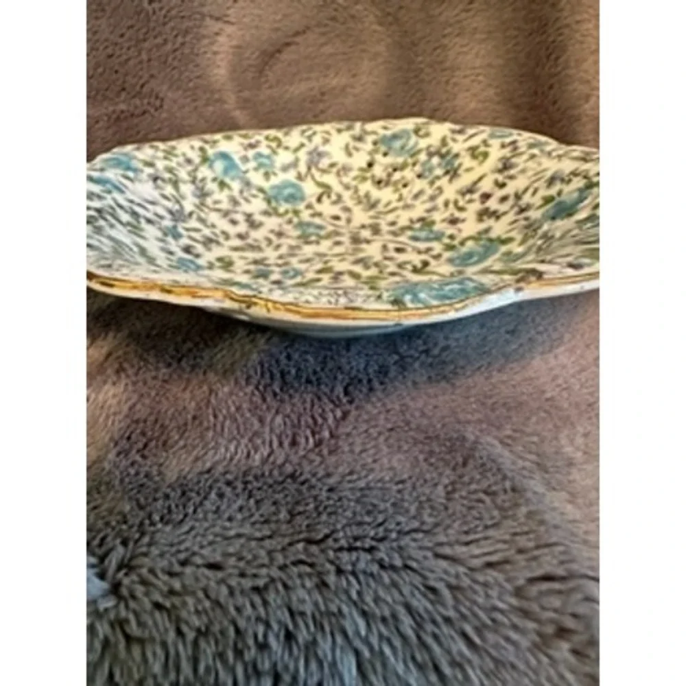 Royal Crown Devon Trinket Dish Blue Floral‎ Open Pierced Edge Made in England